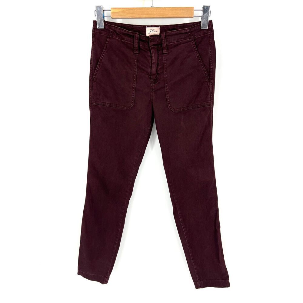 J. Crew Pants Womens Size 27‎ Skinny Cargo Burgundy Red Cotton Stretch B8708